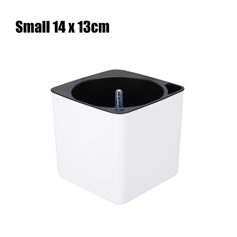 Maceta de plástico de autorriego para escritorio, maceta Rectangular cuadrada para plantas, con indicador de nivel de agua, para oficina y jardín: S White