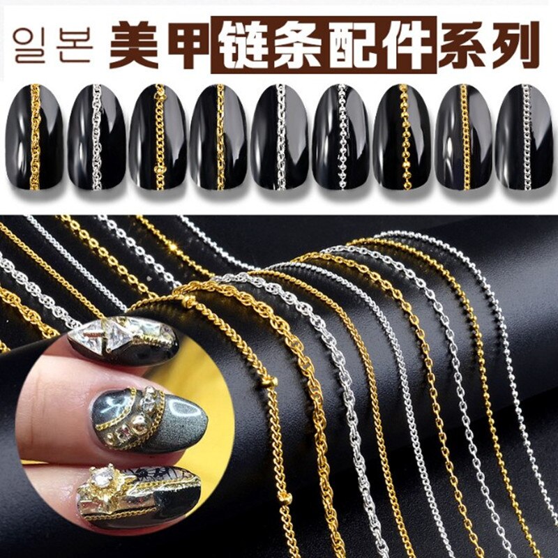 3D Legering Nail Art Decoratie Voor Nagels Superfijne Metalen Nail Chain Onderdelen Gold Nail Decoratie Gereedschap