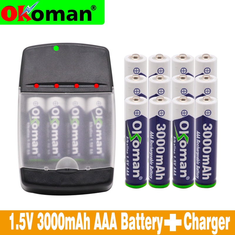 Pile rechargeable alcaline AAA 3000mah 1.5V pour batterie de jouet électrique de lumière LED et chargeur de batterie alcaline à quatre fentes