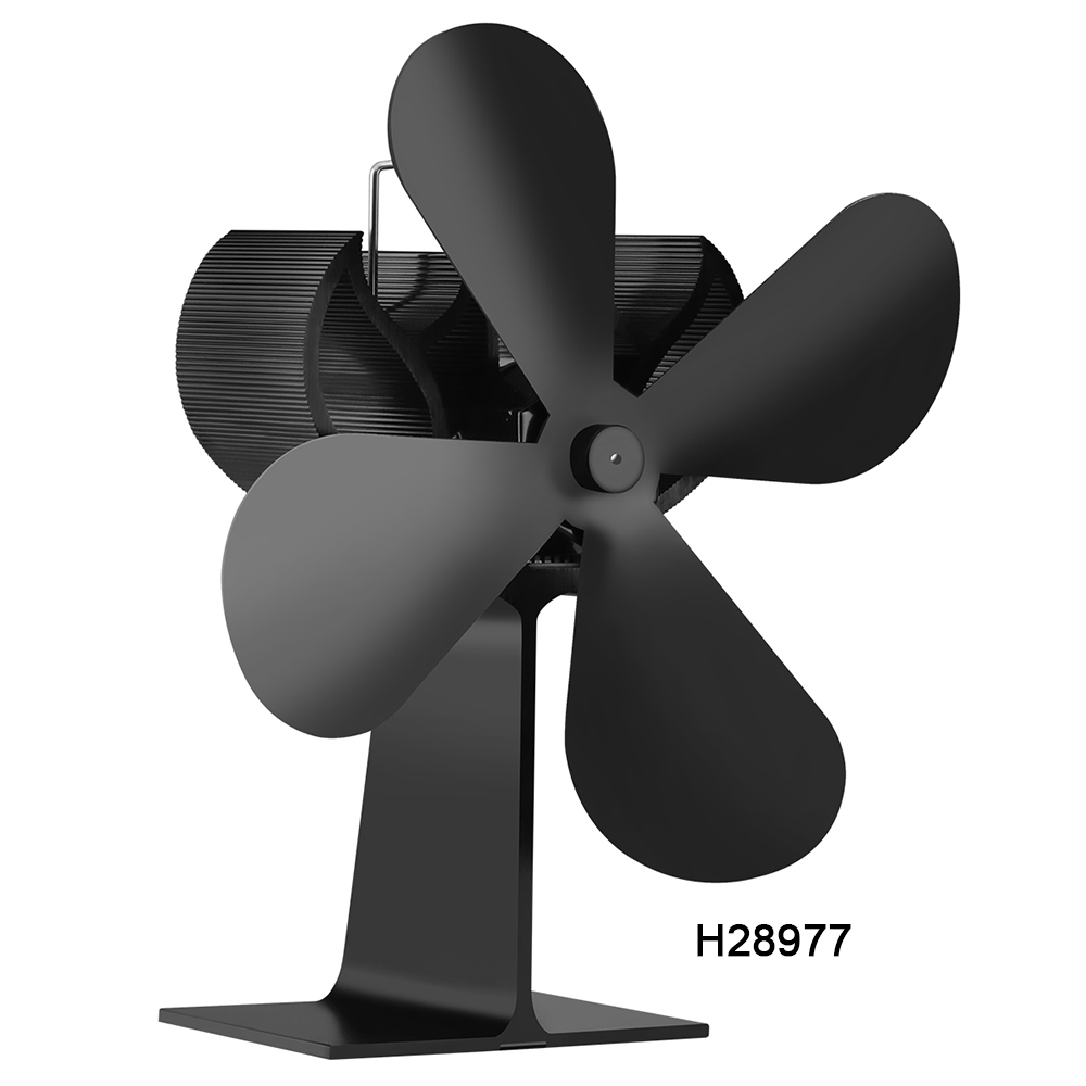 Heat Powered Stove Fan 4 Blades Log Wood Burner Quiet Black Home Fireplace Fan Efficient Heat Distribution: H28977