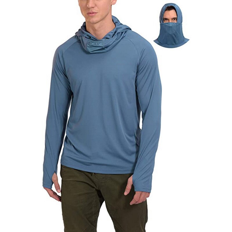 Chemise de pêche à capuche Anti-UV pour hommes, vêtements de randonnée en plein air, protection solaire hauts, séchage rapide: blue / S