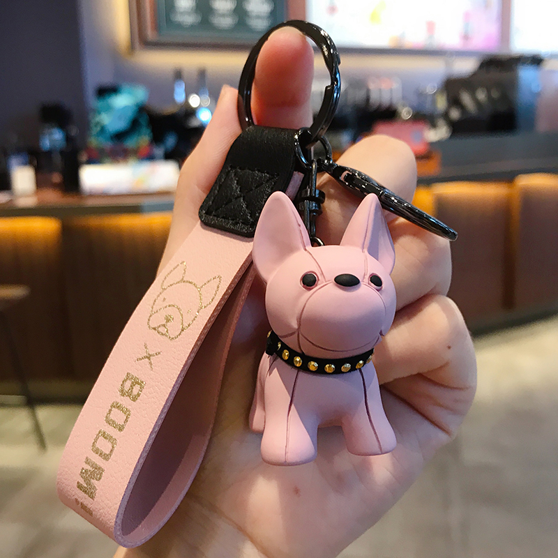 Fadou-Llavero de coche con forma de cachorro, exquisito colgante de bulldog de celebridad de Internet para mujer, colgante de mochila escolar para niños, llavero para amantes: Rosa