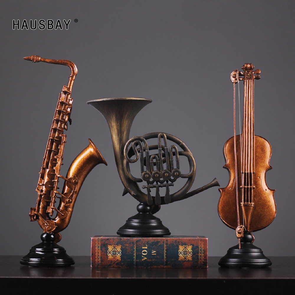 Retro musikinstrument staty saxofon fiolharts skulptur modern konst hantverk heminredning dekorationer  d144