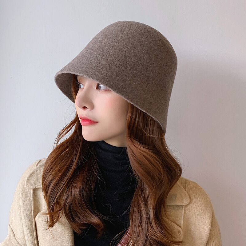 Hiver chapeaux pour femmes décontracté à court bord disquette laine Cloche chapeau dame rue chapeau tempérament sauvage pêcheur chapeau: Khaki
