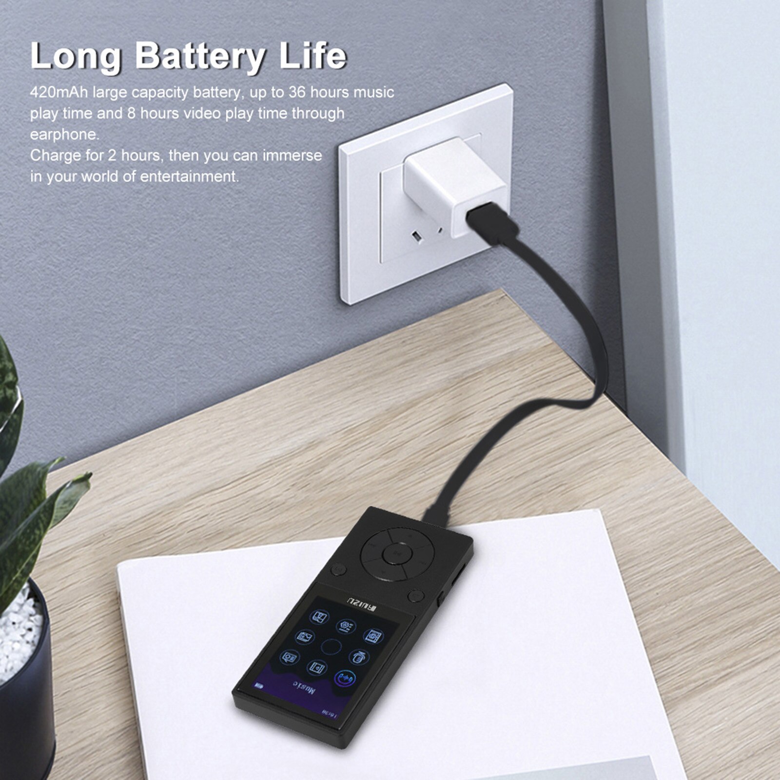 RUIZU D11 Bluetooth MP3 MP4 Player 8GB 2.4inch HD Screen Music Player with Built-in Speaker FM Radio Support TF Card Alarm Clock