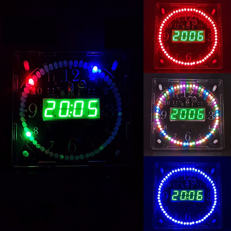 DIY Electronic Kit LED Clock Sodering Project Kit Colorful LED RGB Color Spectrum Music Alarm Clock Remote Control