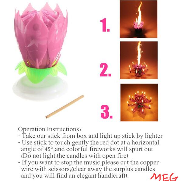 Musical Birthday Candle Flower Lotus Beautiful Happy Birthday Party Rotating Light Decoration Music Candle Lamp