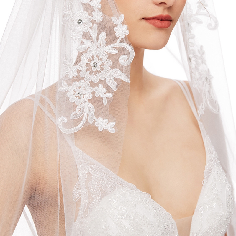 1 Layer Pearl Bridal Veil Elbow Length Wedding Veil with Metal Comb main image 1