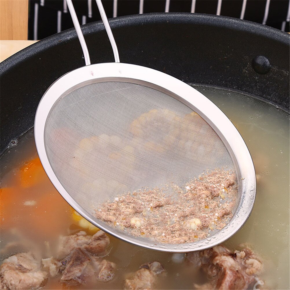 Tamiz de acero inoxidable para cocina, cedazo de malla fina para aceite, colador de harina, cuchara de sopa de ramen asiática