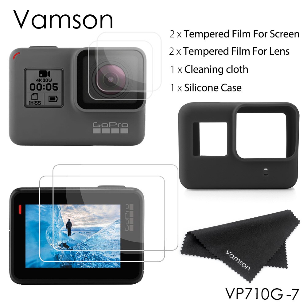 Película protetora vamson para go pro hero 7, película de vidro temperado para gopro capa de cobertura vp710g: VP710G-7