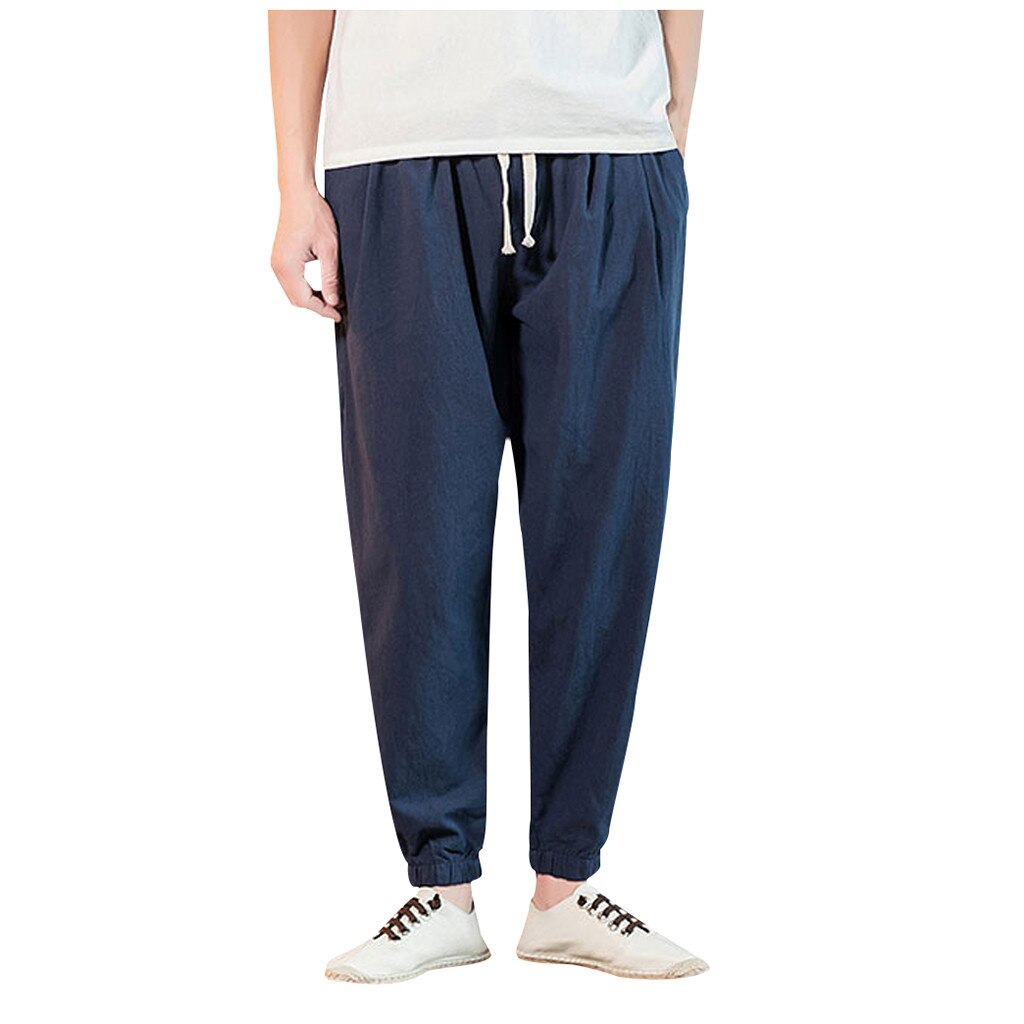 Loose Linen Pants Men Summer mens trousers solid casual wide leg pants chinese comfortable