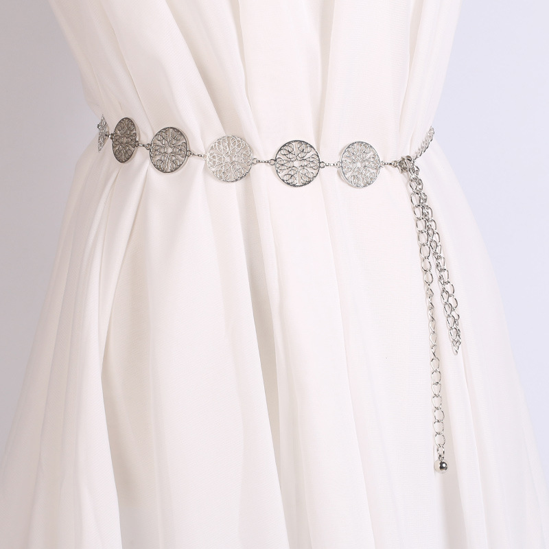 Damen Luxus Münze Gürtel für Frauen Gold Taille Kette Gürtel für Kleid Frau Goldene Silber Stil Metall Gürtel: Silber-