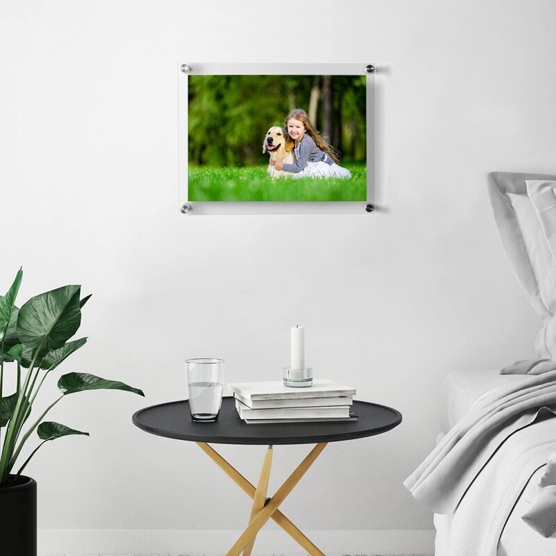 8X12 in Acrylic Picture Frames Wall Mount Photo Frame Frameless Clear Floating Frame for Document Certificate Artwork