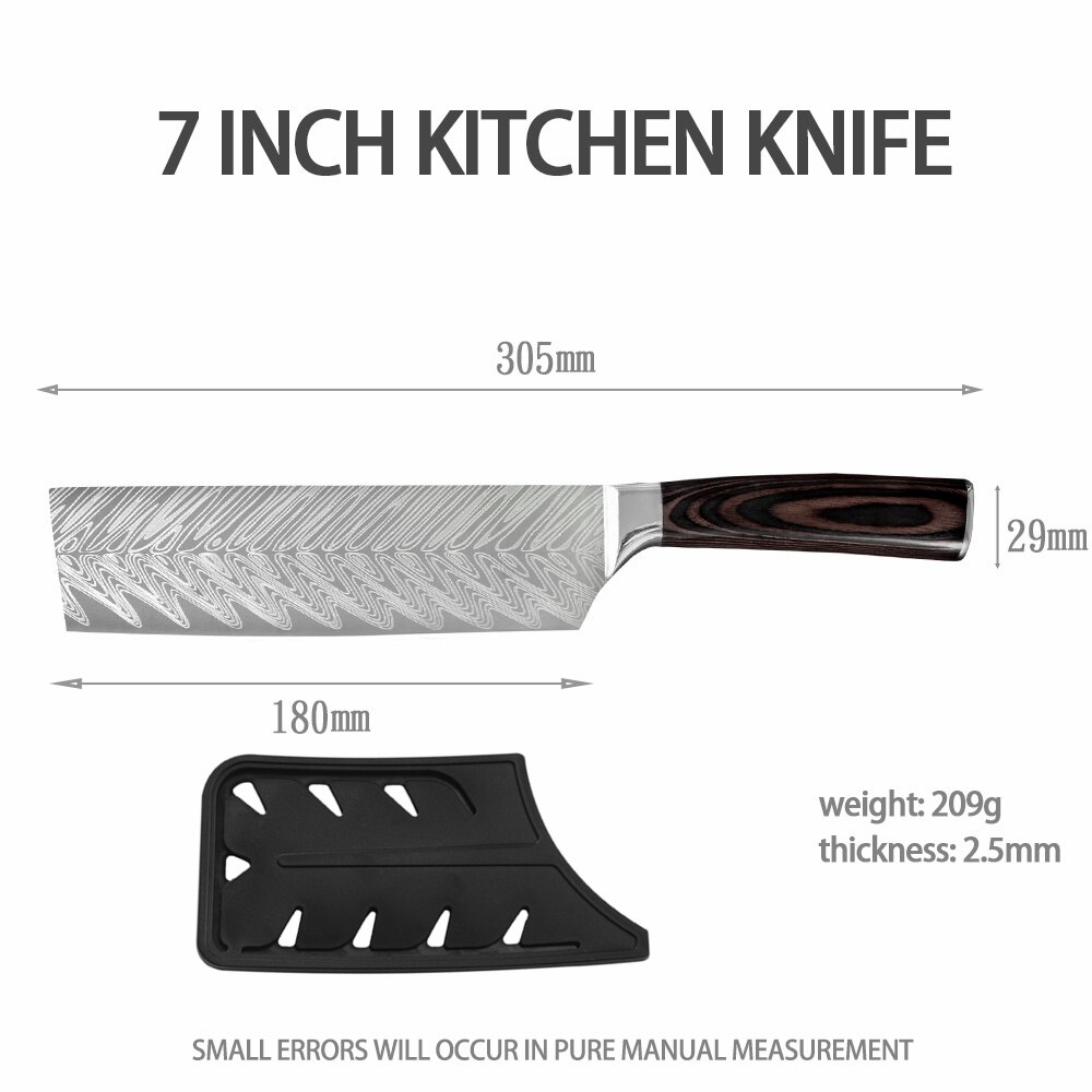 Sowoll 9PCS Kitchen Knives Set Stainless Steel Chef Slicing Bread Cleaver Santoku Utility Paring Knife Wall Knife Storage Tools: L 7 chopping knife
