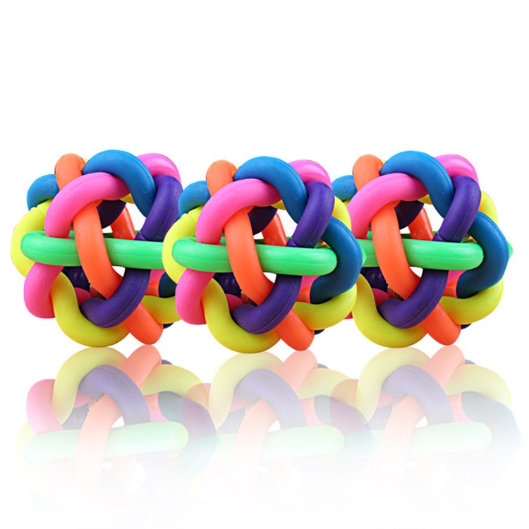Pet Educational Toy Colorful Bell Rubber Twine Ball Dog Molars Cat Interactive Toy Rainbow Ball Funny Dog Toy 1PC