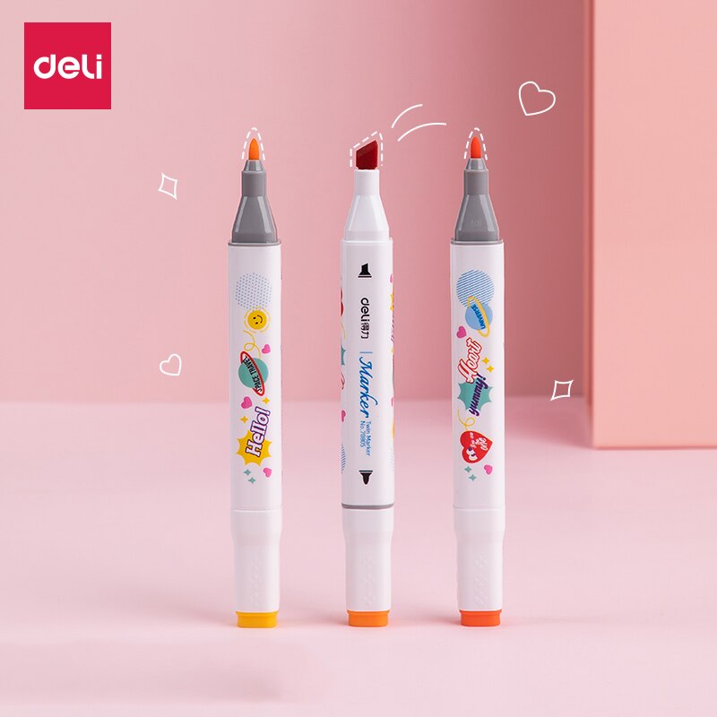 Deli Art Marker Set 24/36/48/60 Colors Dual Tip Art Marker Pens Fine Liner Markers Watercolor Drawing Painting Pen School