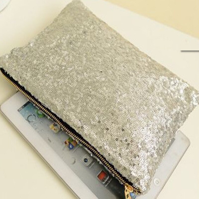 Womens Ladies Glitter Sparkling Sequins Handbag Evening Party Clutch Bag: Silver