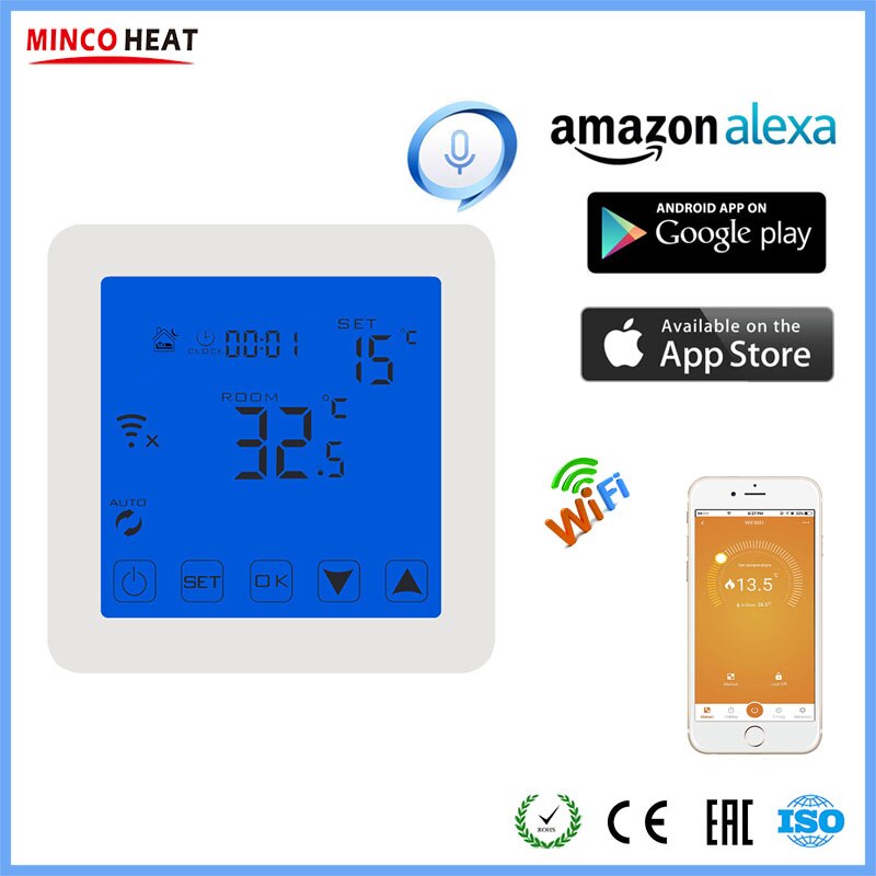 Room Thermostat WiFi Smart Thermostat Electric Floor Heating Temperature Remote Controller for Google Home Alexa Controlled: White