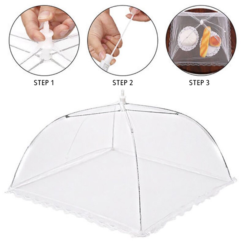 17" x17" kitchen dish cover solid color folding dish cover large anti-fly pop-up umbrella tent nylon food cover net food tent