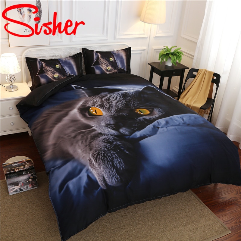 Sisher aikuisten pussilakana setti 3d painettu eläimen kissan lohduttaja 4 kpl vuodevaatteita king size yhden kokoinen parivuode lakana