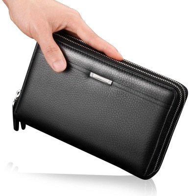 Brand wallet men wallets leather handbags Men's wallet luxury high capacity casual black men's handbag wallet leather: black