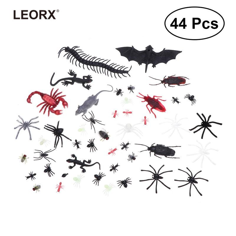 44Pcs Simulatie Plastic Bugs Nep Spinnen Schorpioen Vliegt Bat Voor Halloween Party Gunsten Decoratie Novelty & Gag Zintuiglijke Speelgoed