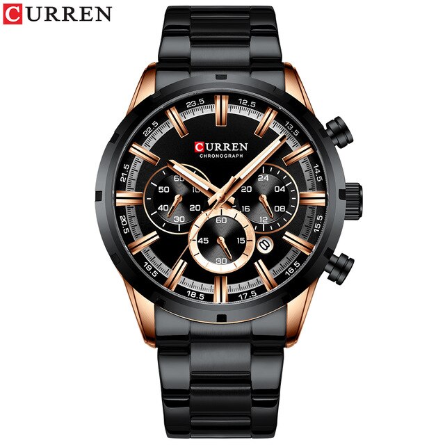 Curren Heren Horloges Met Rvs Top Luxe Sport Chronograaf Quartz Horloge Mannen Relogio Masculino: Black