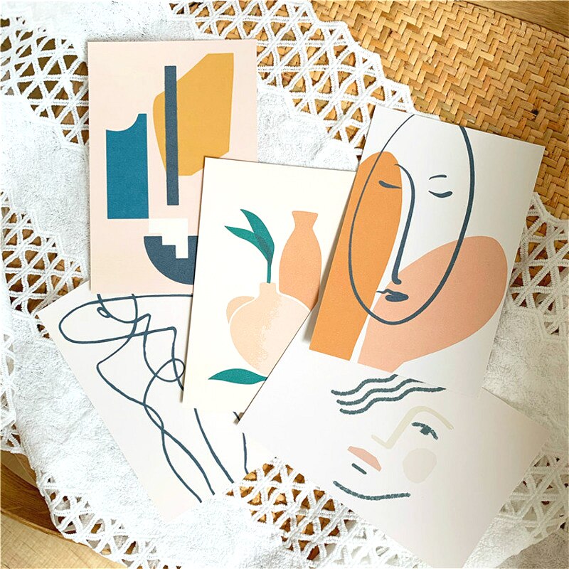 5Pc Set INS Simple Abstract Art decoration Vase art wallpaper Postcard Small Poster DIY Background Wall Stationery