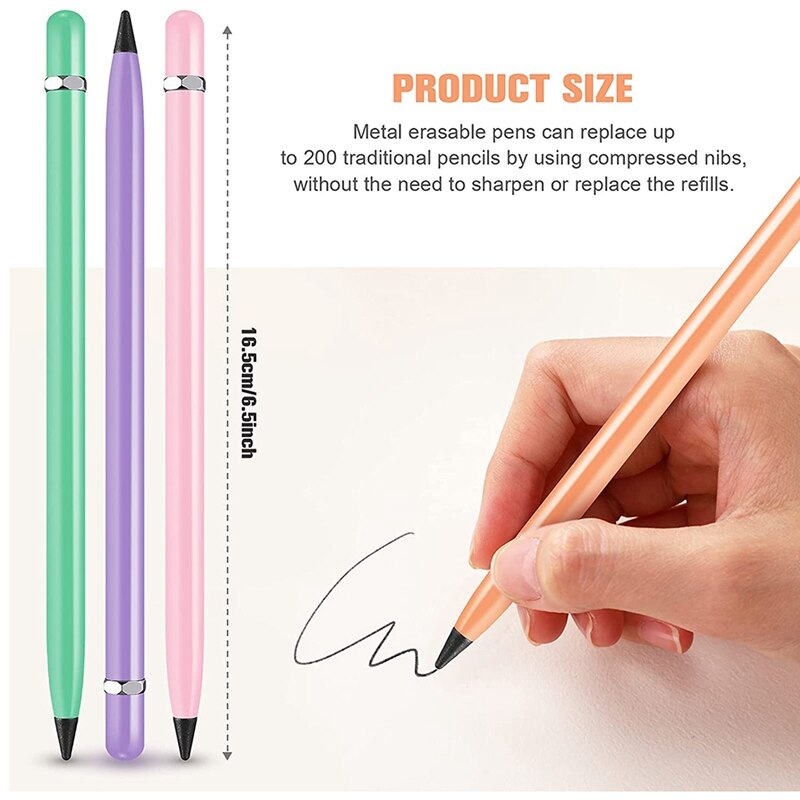 4 Pieces Metal Inkless Pen Metal No Ink Pencil Infinite Metallic Write Pen Metallic Erasable Pen for Kids and Adults