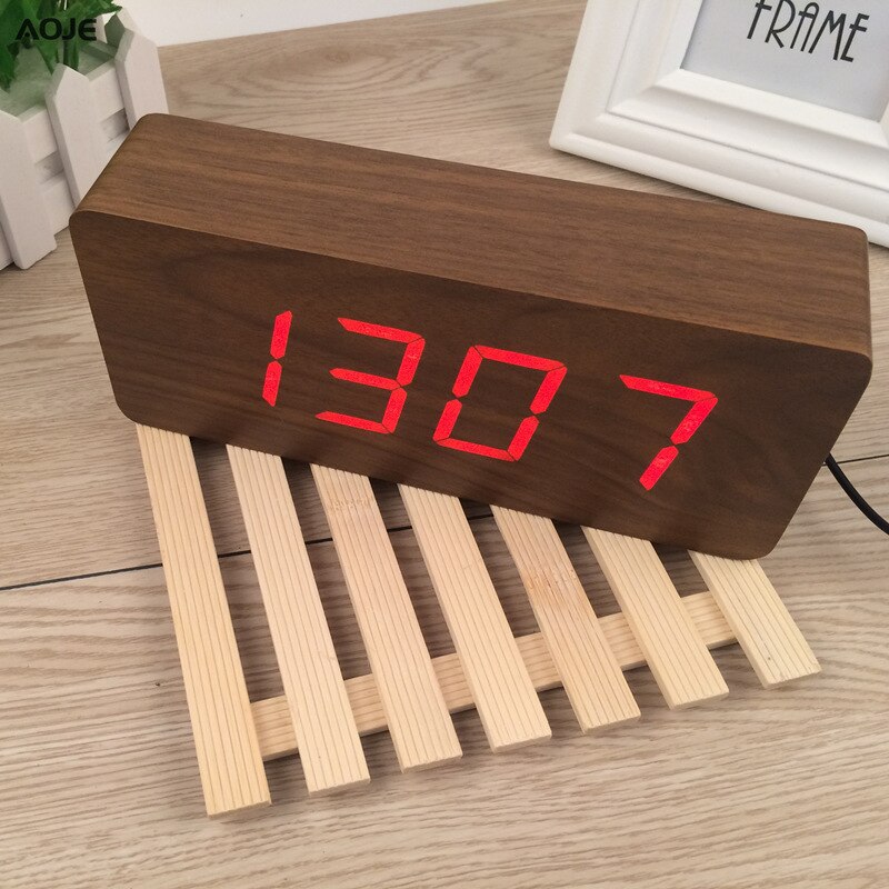 Grote houten klok ongebruikelijke led digitale houten wekker despertador geluid gecontroleerd elektronische klok desktop 21*9*5cm