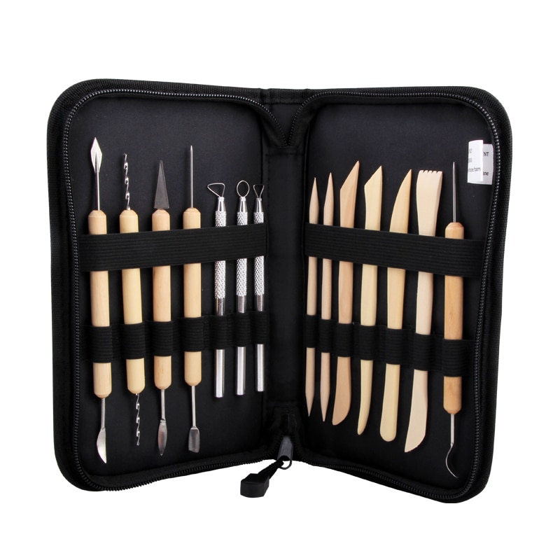 14Pcs Wooden Metal Pottery Clay Tools With Case Molding Sculpture Sculpting Clay Tool Kit
