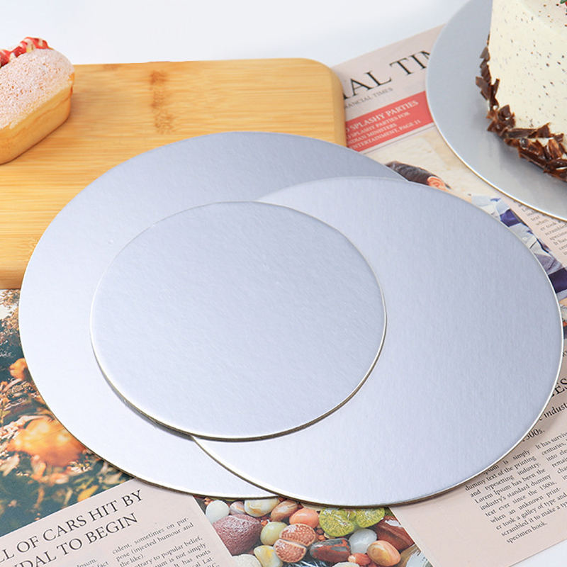 Silvery Coated Round Cake Board Diameter 10-33CM Available Circle Cardboard Base Dessert Tray Mousse Cake Decorating Supplies