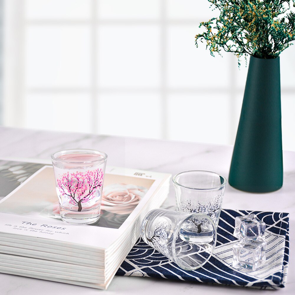 Färgförändrande kopp vinglas japansk magi sakura kopp kall temperatur färgförändrande blomma display skull glas hemanvändningsbar