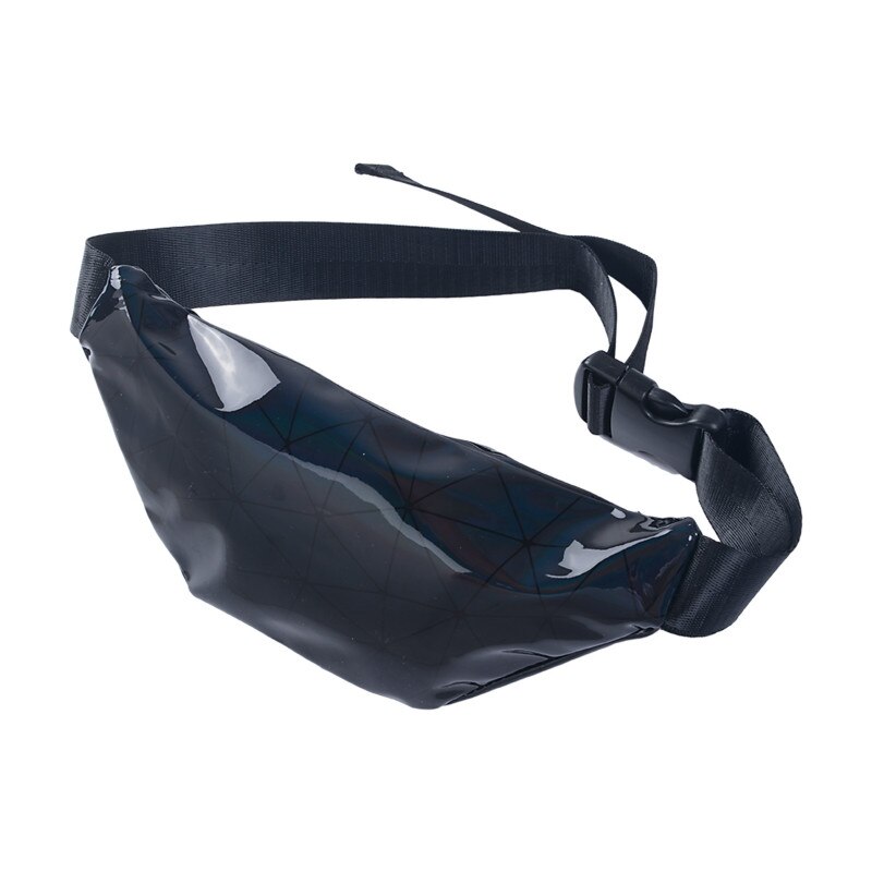 Women Men Waist Bag Belt Bags For Women Fanny Pack Shiny Rhombus Pattern For Travel Iridescent Holographic: Black