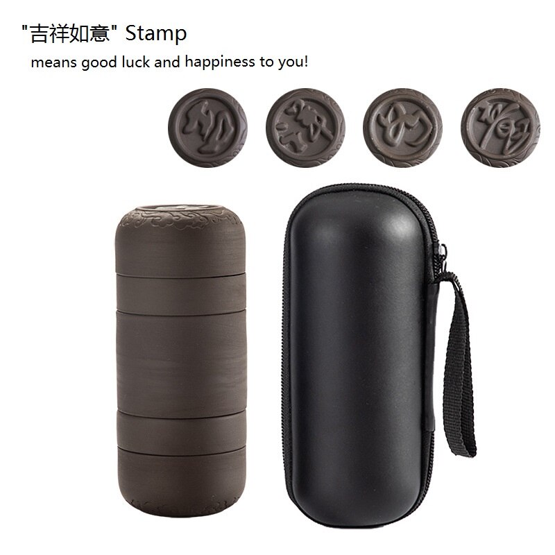 Creatieve Draagbare Zisha Thee Kopjes Set voor Reizen Paarse Klei Thee Set voor Outdoor Trips Relatiegeschenk Aanwezig 4 Cups: 01