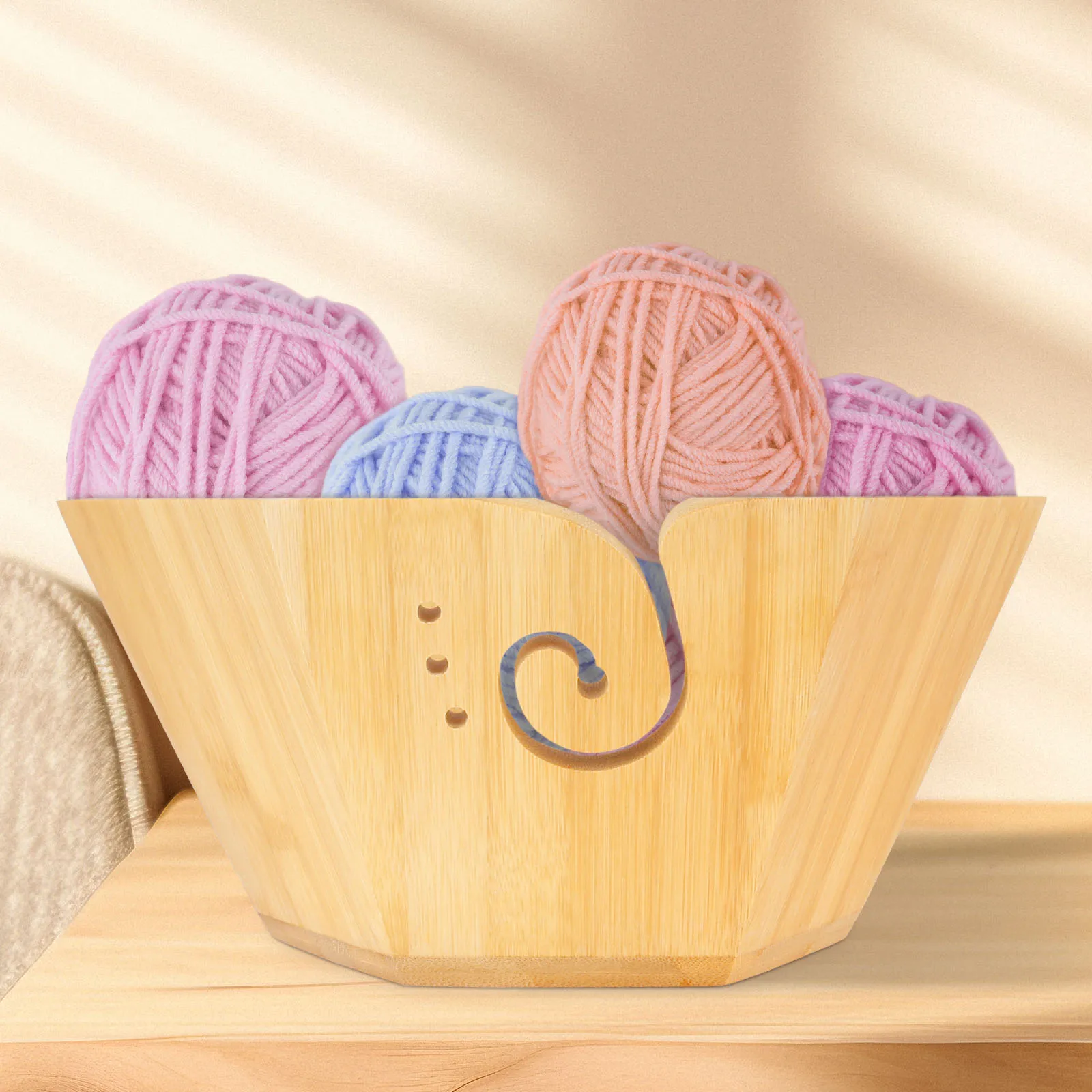 Wood Yarn Bowl Knitting Storage Basket Wool Wire Holder Organizer Knitting Crochet Weave Tool Storage Bowl with Manage Wire Hole