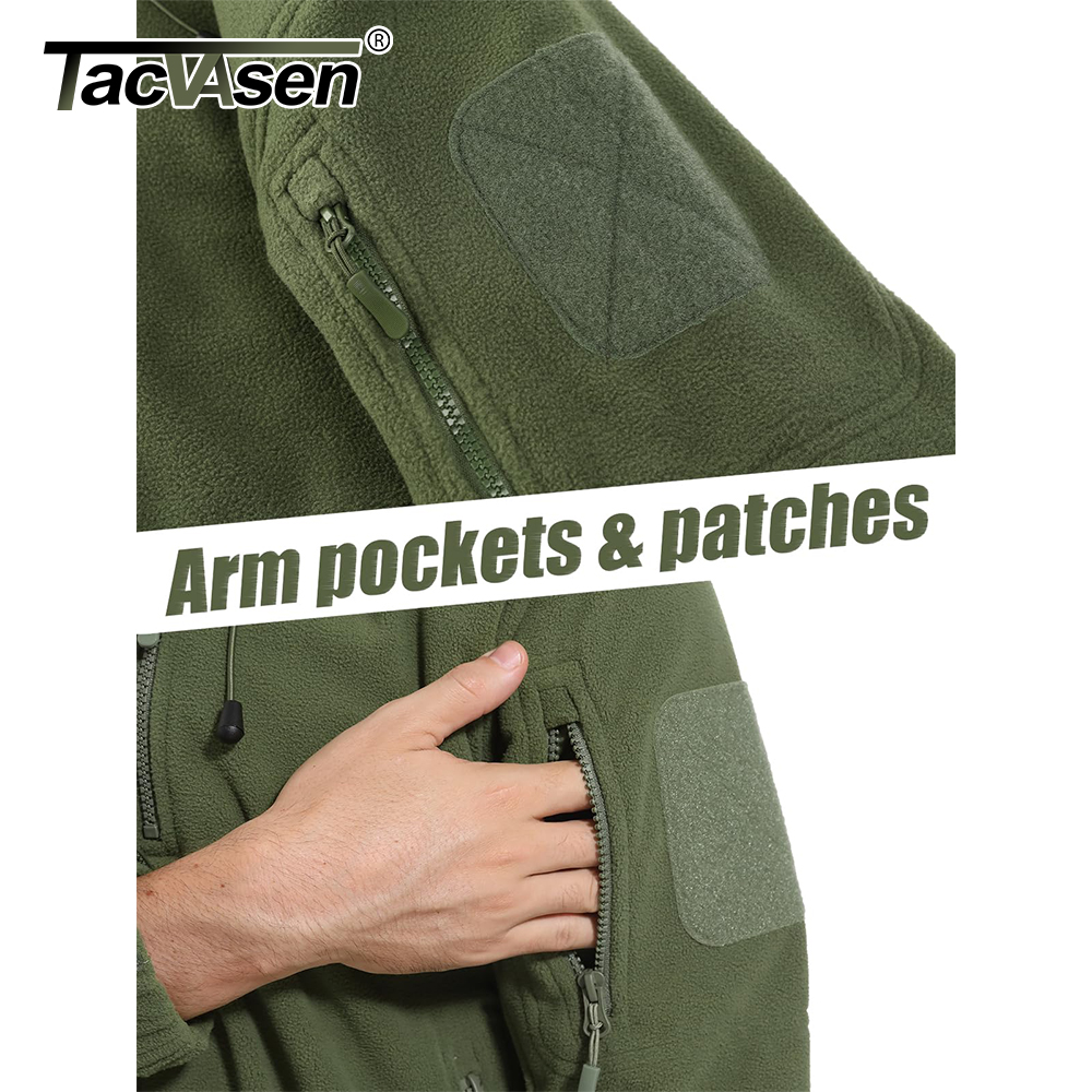 TACVASEN Herbst-Winter-Herren-Fleecejacke mit Kapuze, durchgehender Reißverschluss, weicher, wärmender, winddichter Mantel, draußen, Arbeiten, Wandern, Angeln, Oberbekleidung