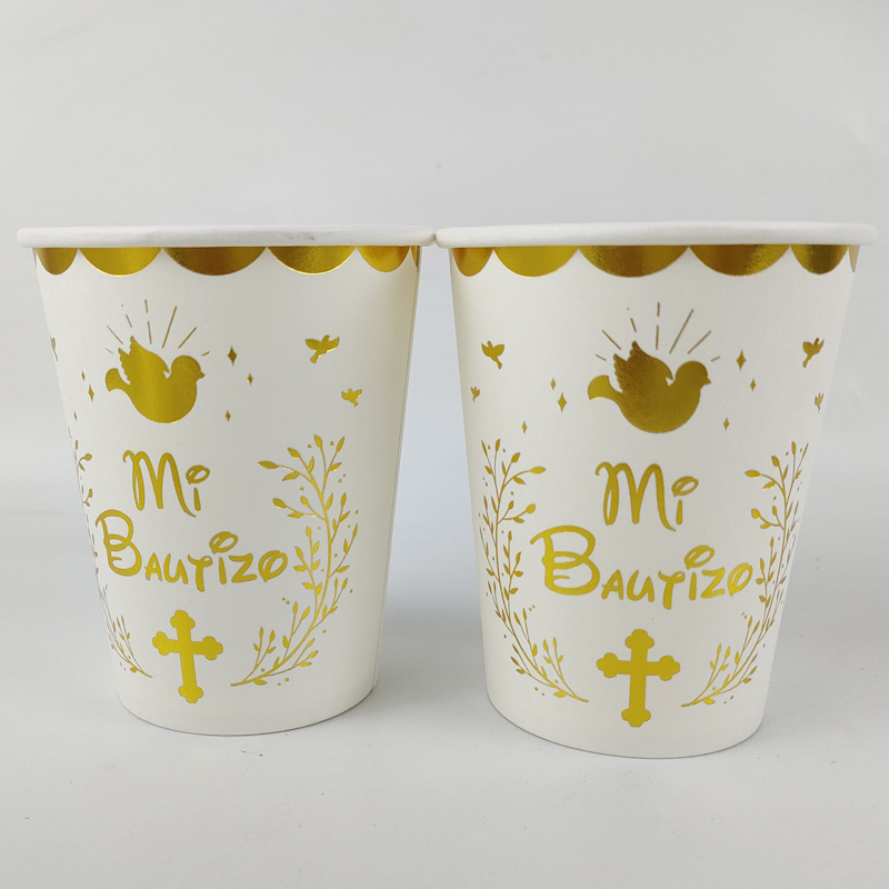 Assiettes en papier espagnol Mi Bautizo de 7 pouces et tasse de 250ml, articles de décoration de fête de baptême pour enfants d'espagne, 20 pièces