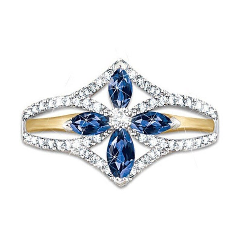 Mariage Wedding Cross Ringen Voor Vrouwen Mode Blue Crystal Zircon Engagement Rings White Gold & Geel Goud Kleur Bruiloft Sieraden: 6