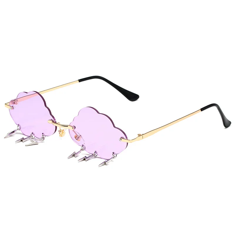 Mode Randloze Wolkvormige Zonnebril met Bliksem Hanger Y2K Dames Luxe Zonnebril Shades UV400 SG28: Blauw