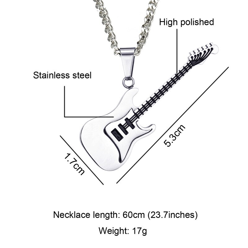 Rock Electric Guitar Pendant Necklaces Stainless Steel Hip Hop Jewelry Accessory For Women Men