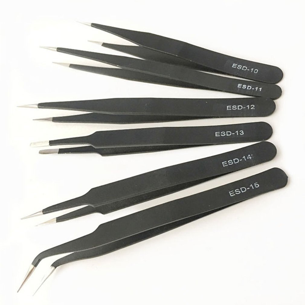 6 Pack Pincet Esd Rvs Verdikte Pincet Set Demontage Tool Black Pincet