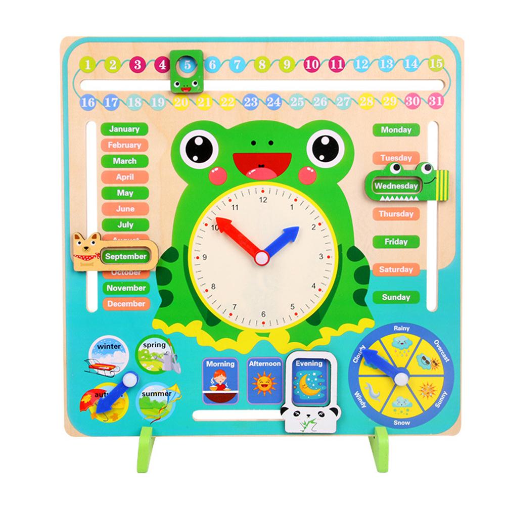 Holz Frosch Form Uhr Kalender Wetter Saison Monat Kognitiven Bord Kinder Pädagogisches Spielzeug