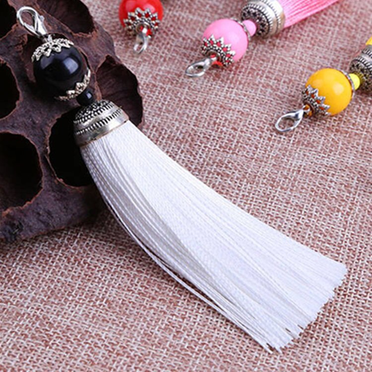 Pendentif à franges en mousqueton, 5 pièces, DIY, bijoux pour rideaux, accessoires décoratifs pour vêtements, sac pour clés de voiture, pompon artisanal pendentif: White