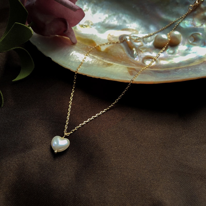Collar de corazón de perlas para mujer, gargantilla de cadena de clavícula, joyería , de ,