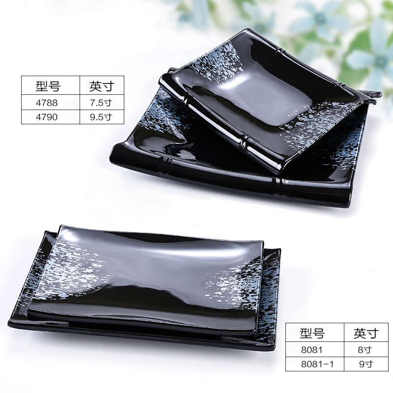 Black Melamine Rectangular Plate Bamboo Knot Dish Grilled Fish Dish Pot Meat Cold Dish Japanese Sushi Plate