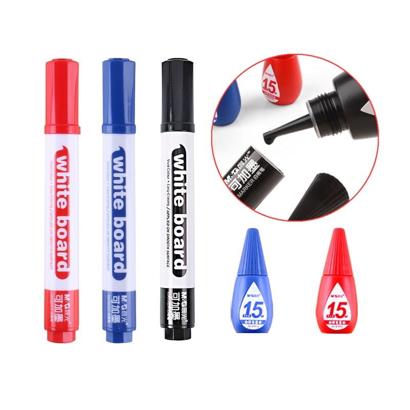 M&amp;G Erasable Whiteboard Marker Pen 1 Pcs Blackboard + 1 Ink Bottle Set Office Markers Dry Erase Blue Black Red Office Supplies