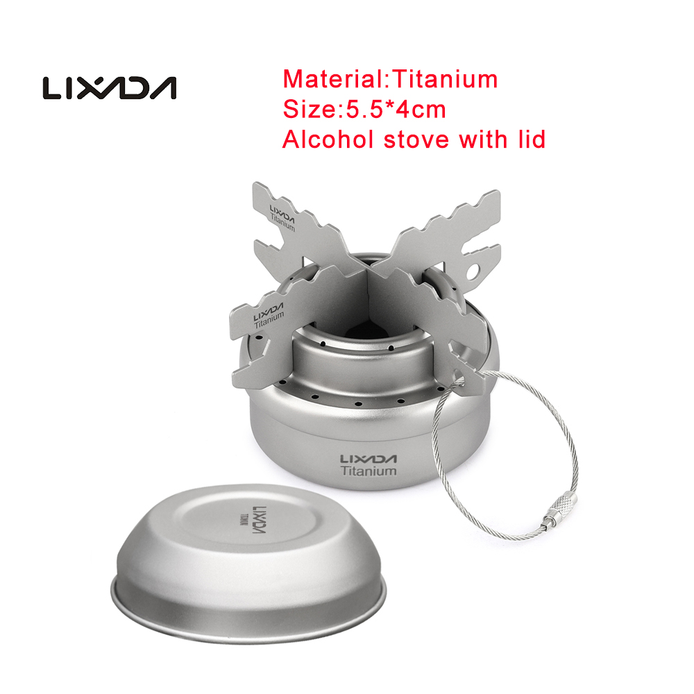 Lixada Portable Titanium Lightweight Folding Wood Stove Pocket Stove Outdoor Cooking Backpacking Camping Stove set accessories: Alcohol Stove 2