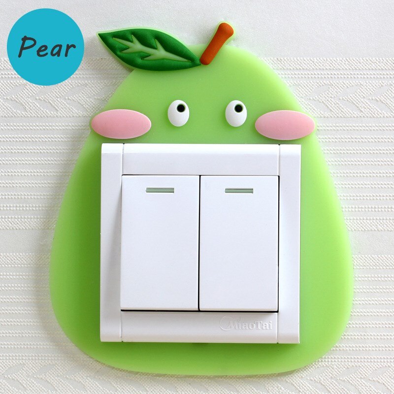 3D Silicone On-off Switch Sticker Luminous Switch Wall Stickers Cute Cartoon Children Bedroom Fluorescent Switch Home Decoration: Pear
