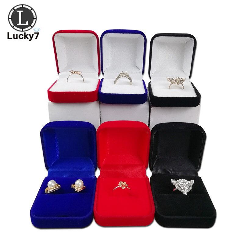 Flocking Ring Box Blue Red Black Jewelry Package Box 7 Colors Available Ring Stud Earrings Jewelry Organizer Storage Box